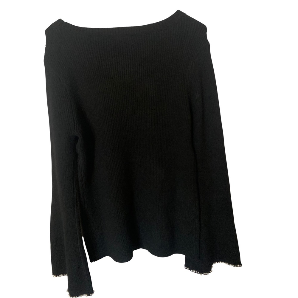 Edited x Hunter McGrady Black Ribbed Pearl Trim Sweater Bell Sleeve Size M NWT - Picture 5 of 7